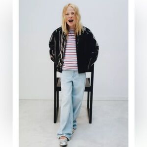 NWT Zara Girls  Shiny Black Faux Leather Jacket